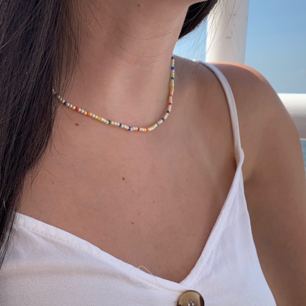 Dainty White and Rainbow choker